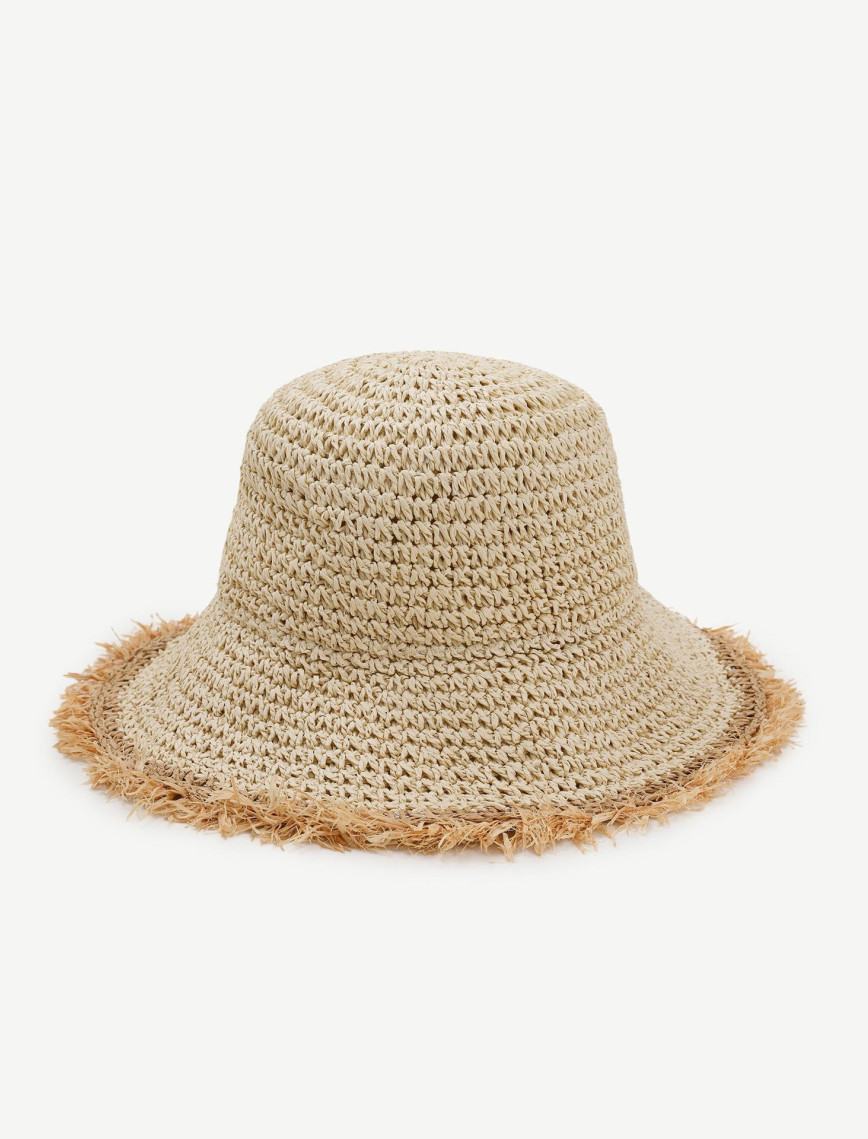 YARGICI Püskül Detaylı Rafya Kaplin Şapka