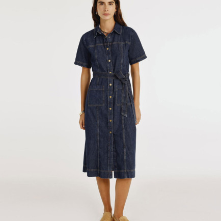 YARGICI Kemerli Kısa Kollu Midi Boy Denim Elbise YARGICI Kemerli Kısa Kollu Midi Boy Denim Elbise