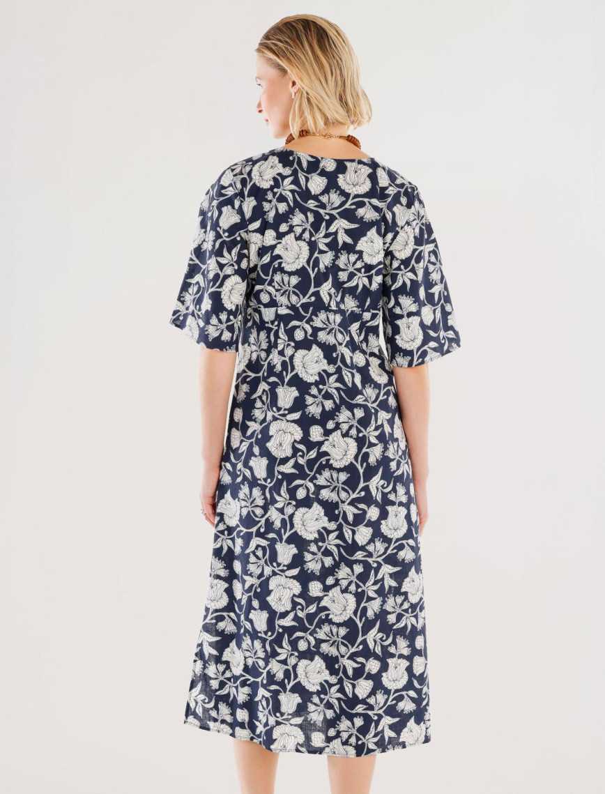 YARGICI Önü Bağlama Detaylı Kısa Kollu Midi Boy Elbise