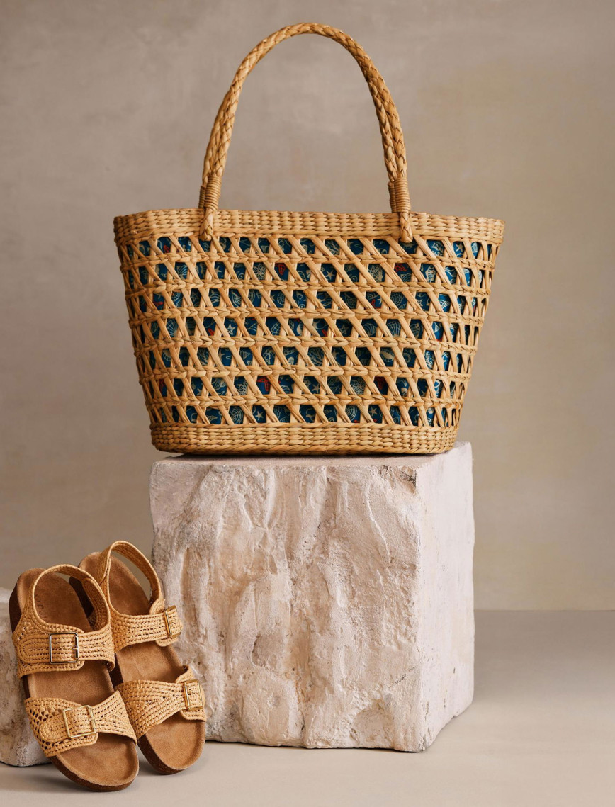 YARGICI Desen Kumaş Astarlı Rattan Çanta YARGICI Desen Kumaş Astarlı Rattan Çanta