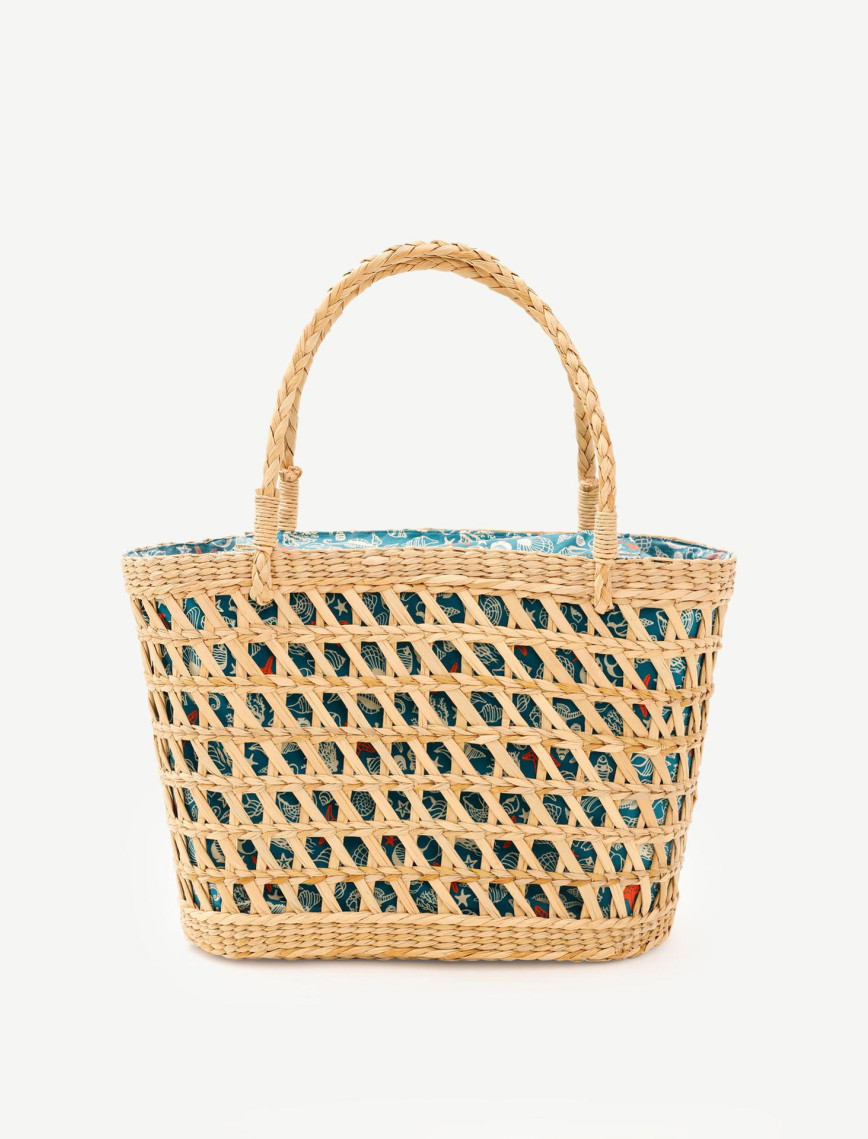 YARGICI Desen Kumaş Astarlı Rattan Çanta YARGICI Desen Kumaş Astarlı Rattan Çanta