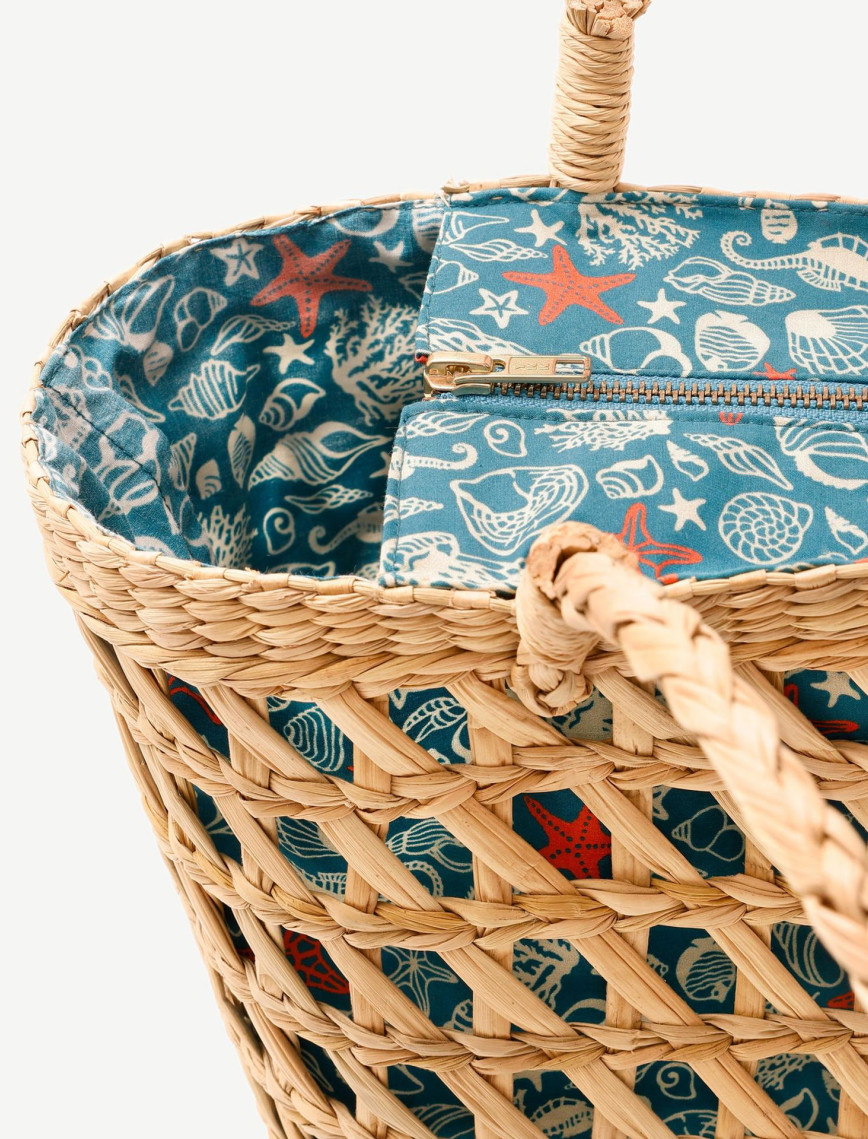 YARGICI Desen Kumaş Astarlı Rattan Çanta YARGICI Desen Kumaş Astarlı Rattan Çanta