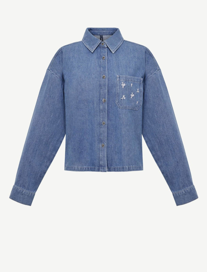 YARGICI Nakışlı Detaylı Uzun Kollu Denim Gömlek YARGICI Nakışlı Detaylı Uzun Kollu Denim Gömlek