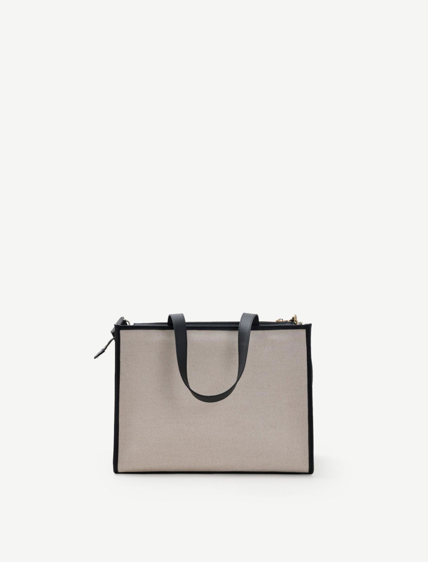 Cep Detaylı Deri Garnili Canvas Omuz Çantası Cep Detaylı Deri Garnili Canvas Omuz Çantası