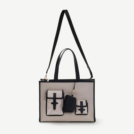 Cep Detaylı Deri Garnili Canvas Omuz Çantası Cep Detaylı Deri Garnili Canvas Omuz Çantası