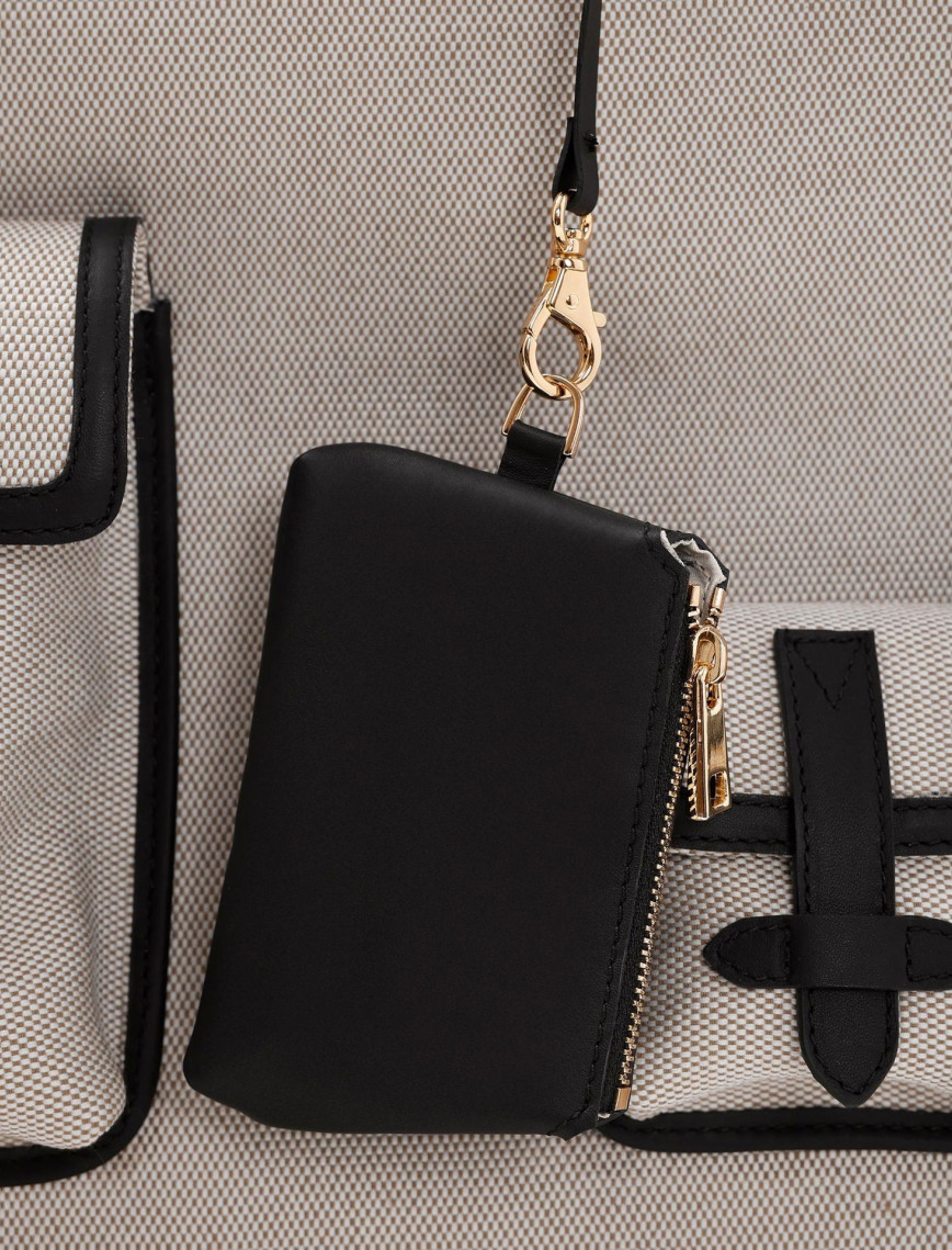 Cep Detaylı Deri Garnili Canvas Omuz Çantası Cep Detaylı Deri Garnili Canvas Omuz Çantası