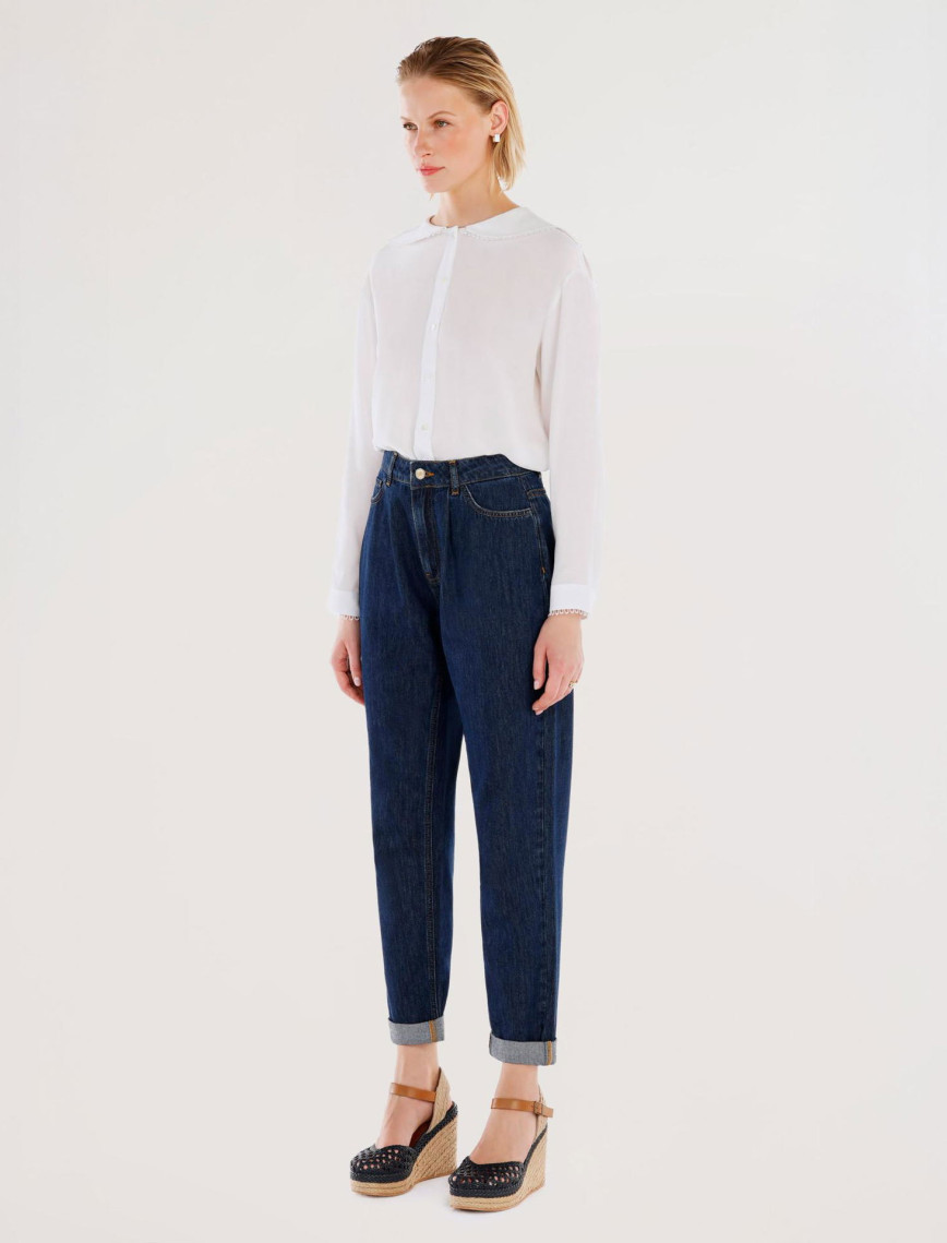 YARGICI Nakış Detaylı Yüksek Bel Rahat Fit Denim Pantolon YARGICI Nakış Detaylı Yüksek Bel Rahat Fit Denim Pantolon