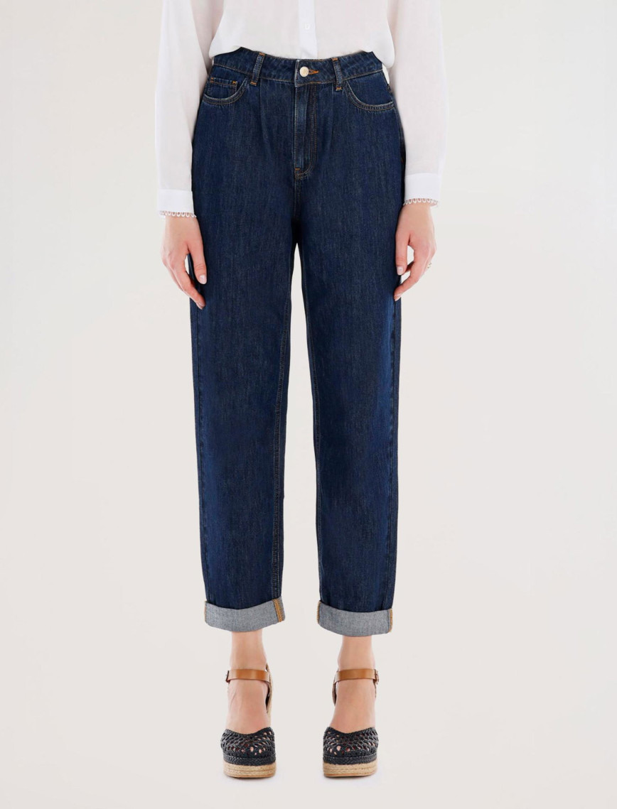 YARGICI Nakış Detaylı Yüksek Bel Rahat Fit Denim Pantolon YARGICI Nakış Detaylı Yüksek Bel Rahat Fit Denim Pantolon