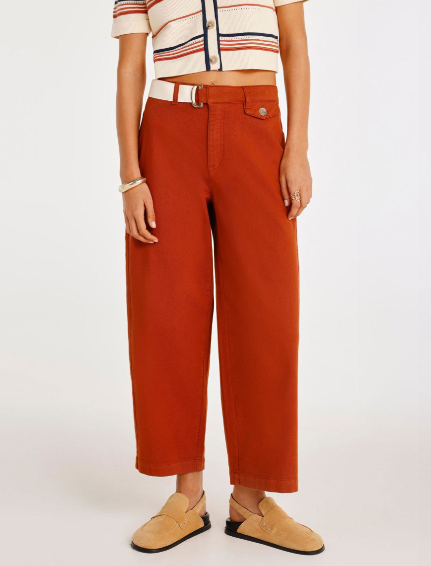 Kemer Detaylı Normal Bel Geniş Paça Denim Pantolon Kemer Detaylı Normal Bel Geniş Paça Denim Pantolon