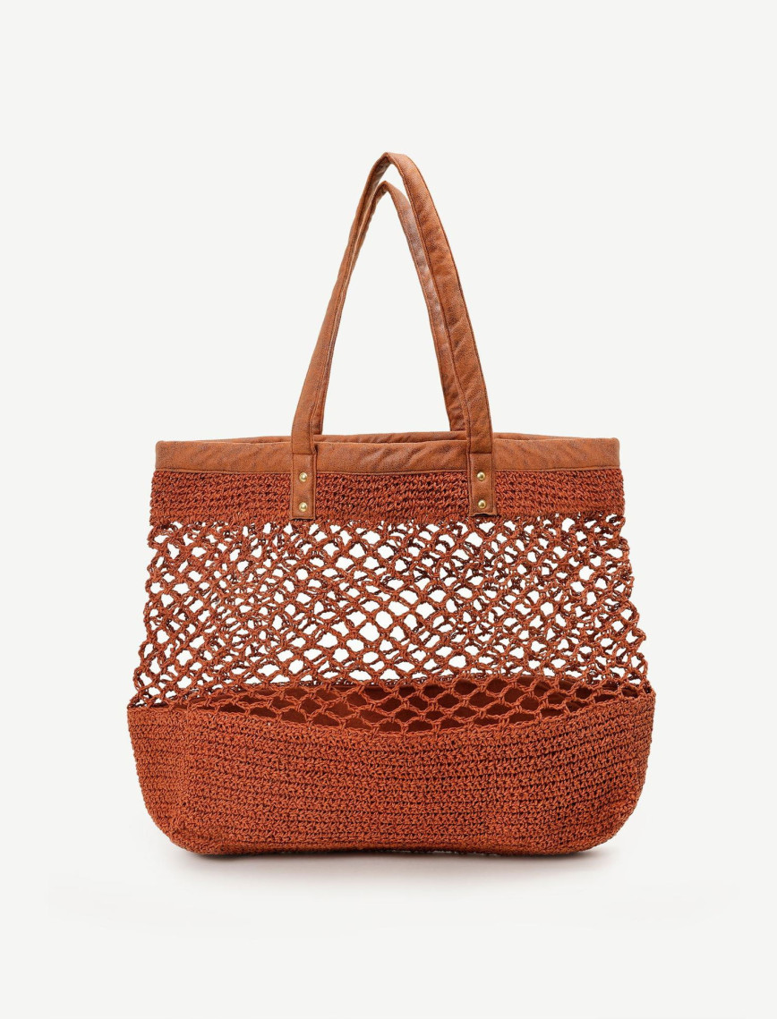 YARGICI Suni Deri Detaylı Örgülü Plaj Çantası YARGICI Suni Deri Detaylı Örgülü Plaj Çantası