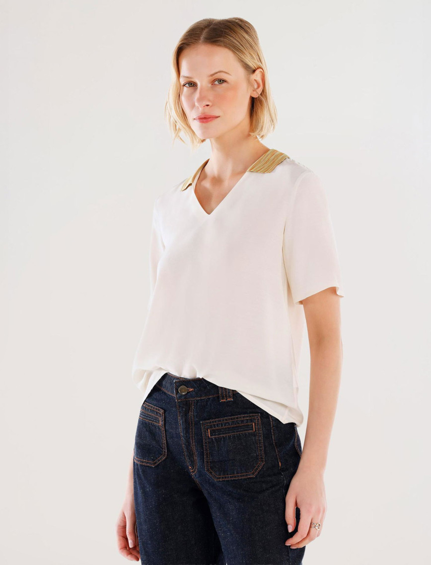 YARGICI Triko Yakalı Kısa Kollu Bluz YARGICI Triko Yakalı Kısa Kollu Bluz