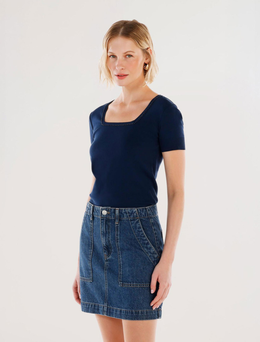 YARGICI Cepli Detaylı Kısa Denim Etek YARGICI Cepli Detaylı Kısa Denim Etek