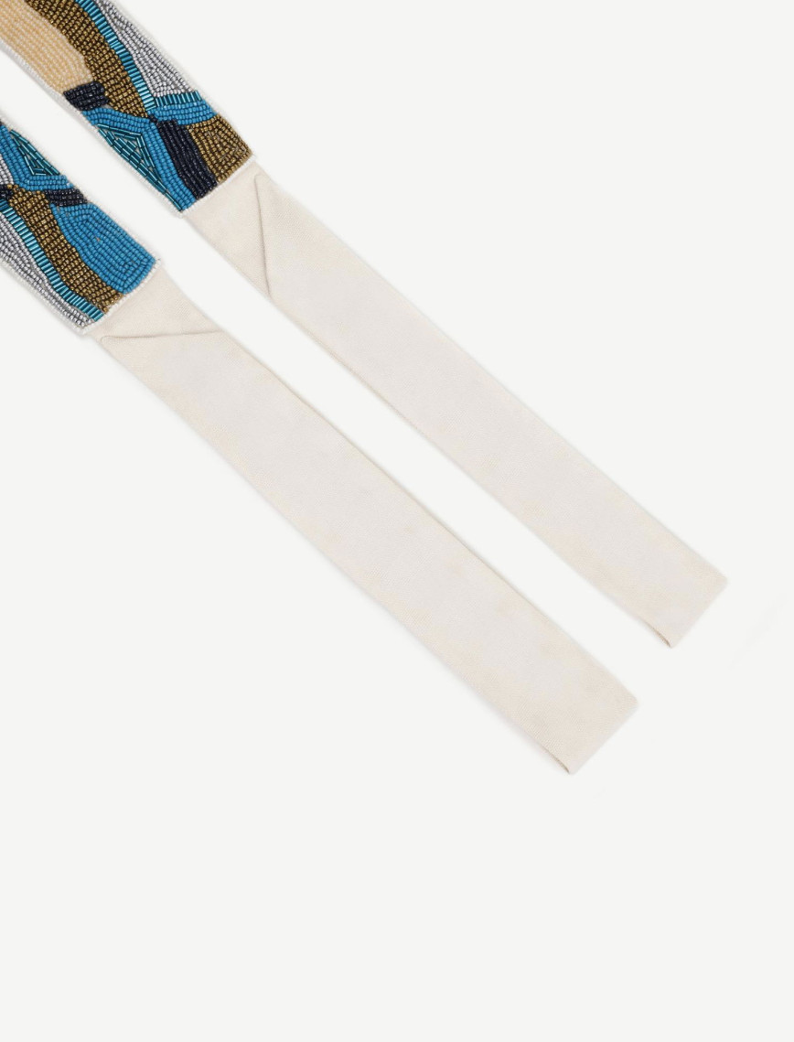 YARGICI Geometrik Desenli Boncuk Işleme Keten Bel Kemeri YARGICI Geometrik Desenli Boncuk Işleme Keten Bel Kemeri