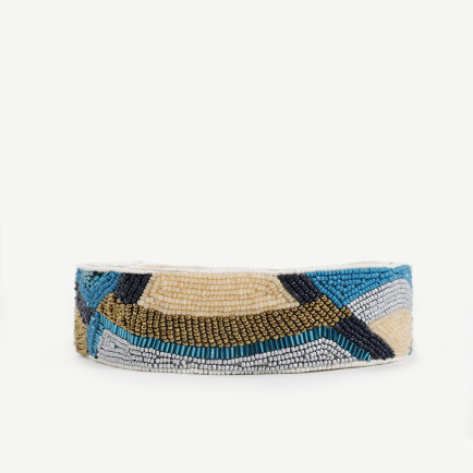 YARGICI Geometrik Desenli Boncuk Işleme Keten Bel Kemeri YARGICI Geometrik Desenli Boncuk Işleme Keten Bel Kemeri