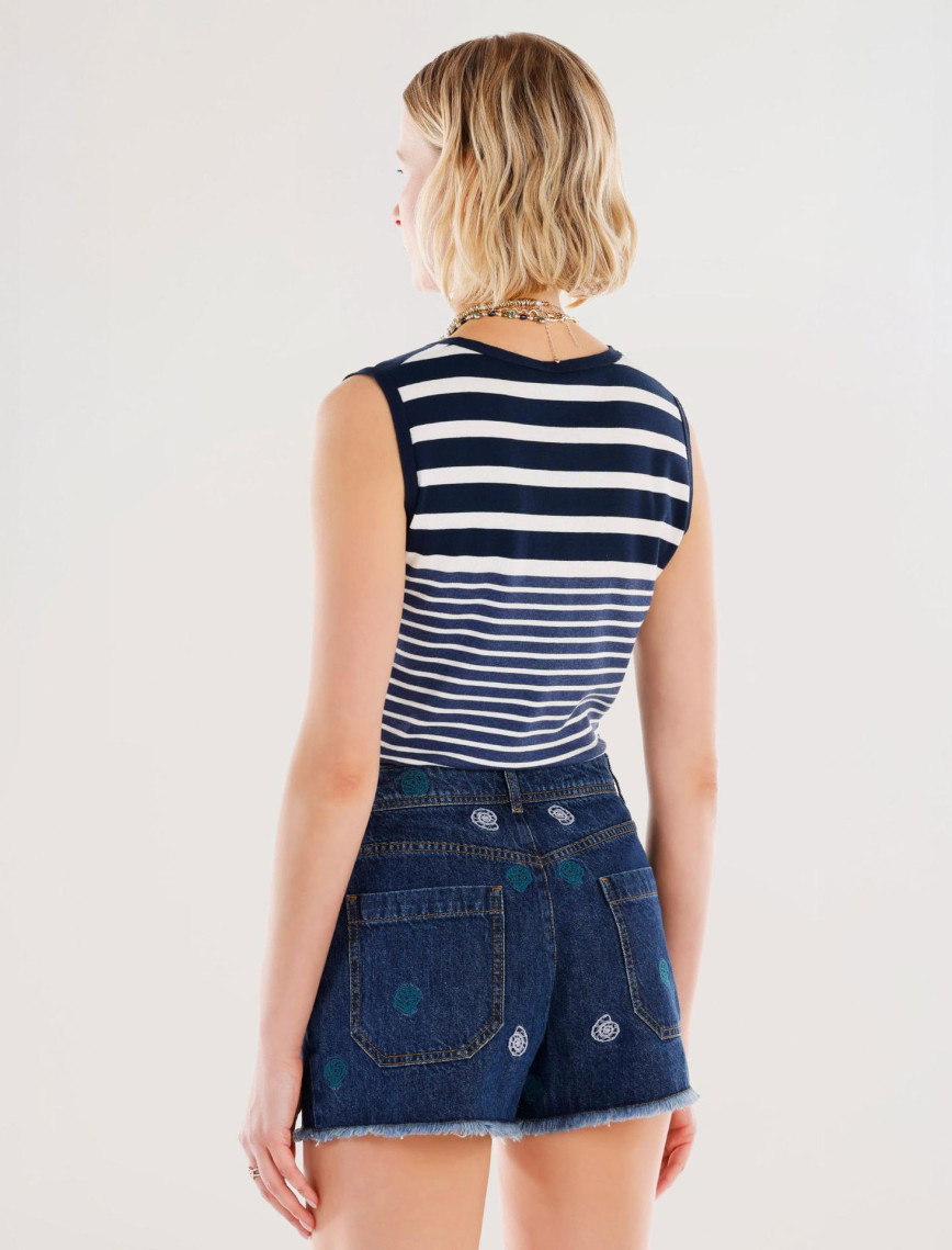 YARGICI Nakış Detaylı Denim Şort YARGICI Nakış Detaylı Denim Şort