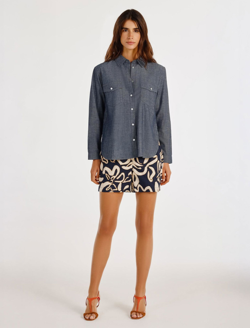 YARGICI Yırtmaç Detaylı Uzun Kollu Denim Gömlek YARGICI Yırtmaç Detaylı Uzun Kollu Denim Gömlek