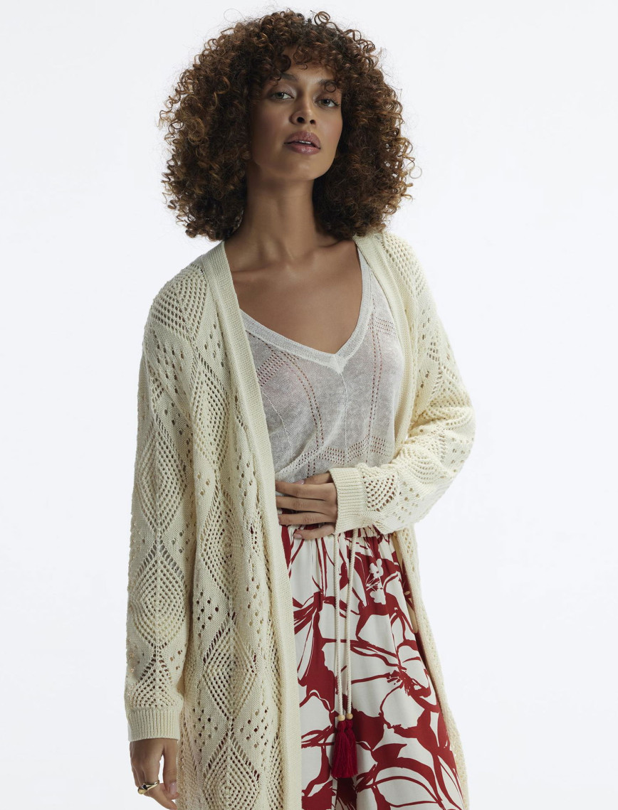 Uzun Örgü Detaylı Hırka Uzun Örgü Detaylı Hırka