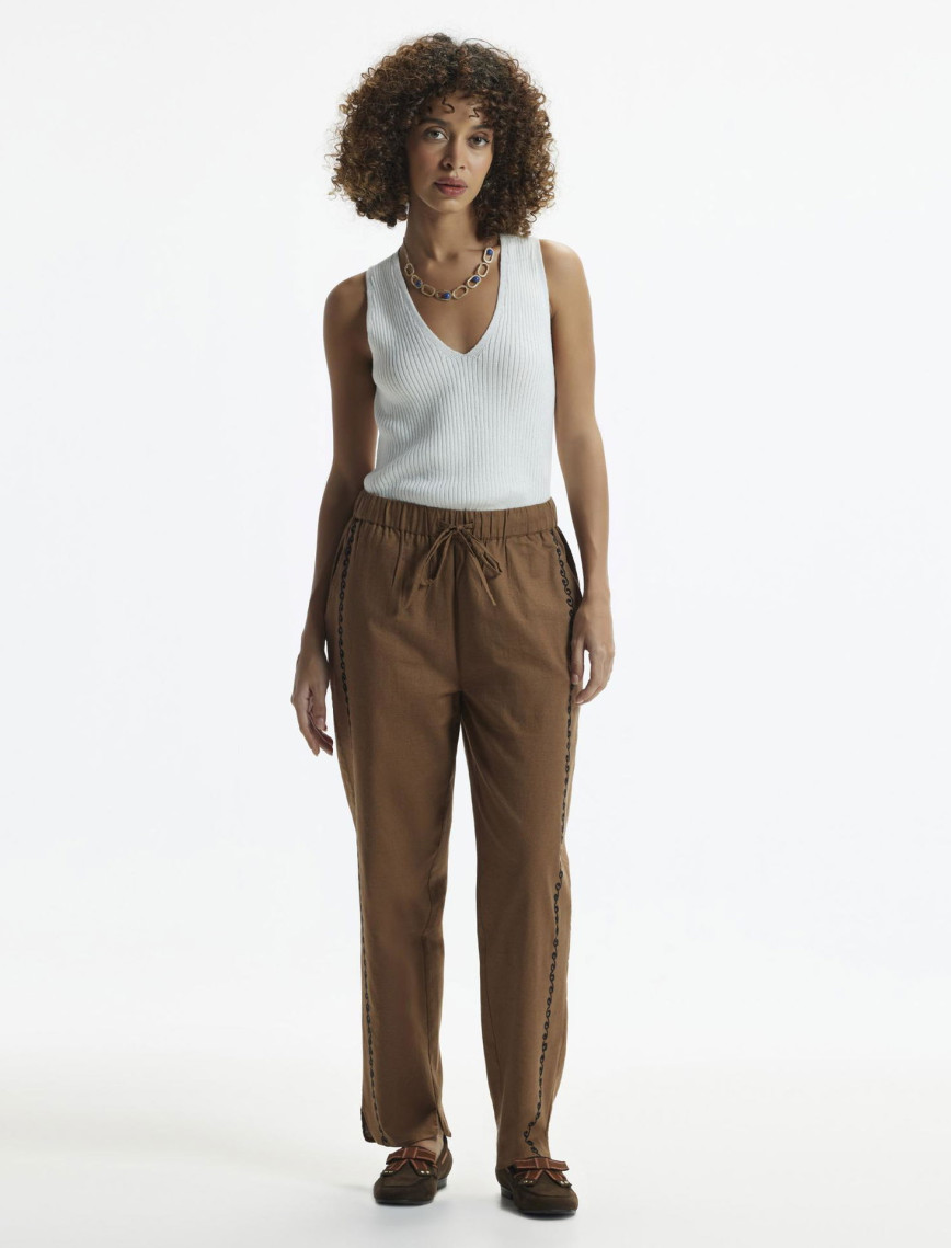 YARGICI Beli Lastikli Nakış Detaylı Pantolon YARGICI Beli Lastikli Nakış Detaylı Pantolon