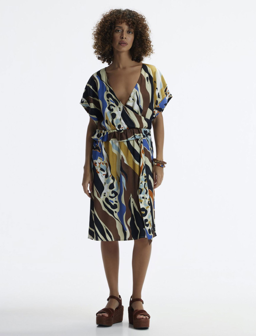 YARGICI V Yaka Kısa  Kollu Midi Boy  Elbise