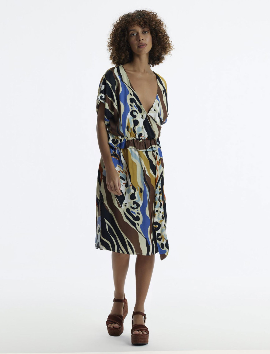 YARGICI V Yaka Kısa  Kollu Midi Boy  Elbise