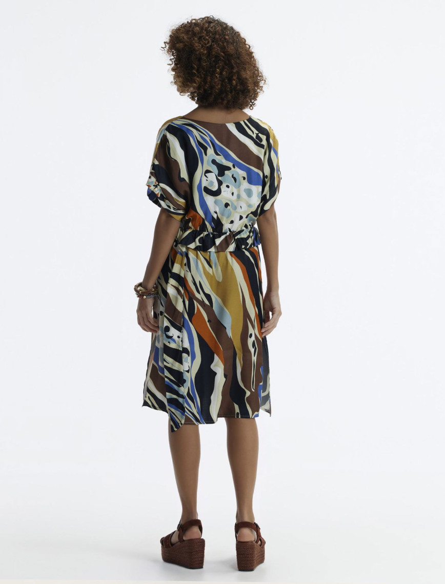 YARGICI V Yaka Kısa  Kollu Midi Boy  Elbise