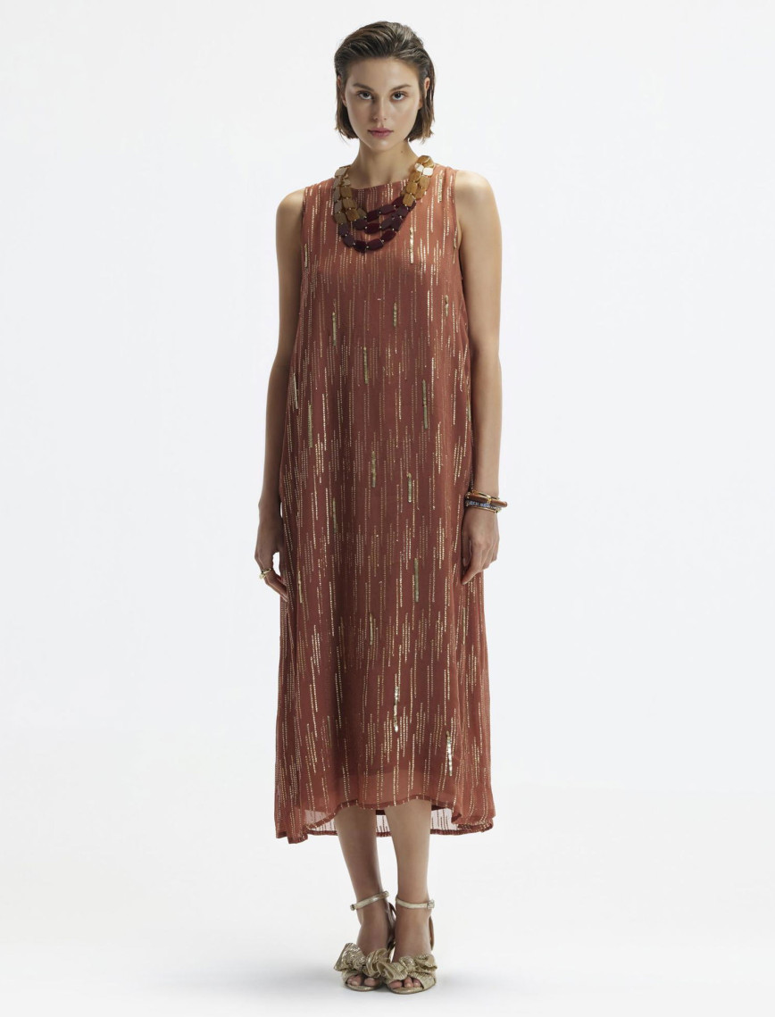 YARGICI Kolsuz Sırt Bağlama Detaylı Midi Elbise YARGICI Kolsuz Sırt Bağlama Detaylı Midi Elbise