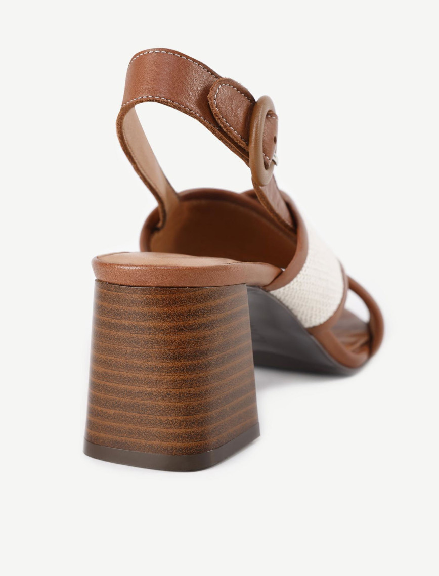 YARGICI Hasır Detaylı Deri Topuklu Sandalet YARGICI Hasır Detaylı Deri Topuklu Sandalet