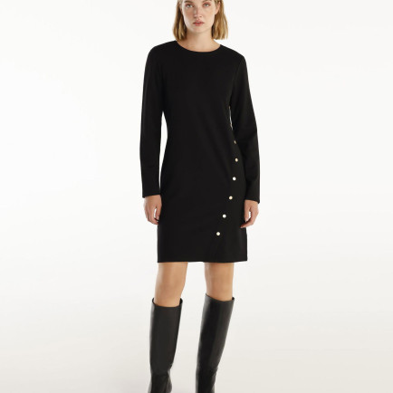 YARGICI Düğme Detaylı Uzun Kollu Bisiklet Yaka Kısa Elbise YARGICI Düğme Detaylı Uzun Kollu Bisiklet Yaka Kısa Elbise