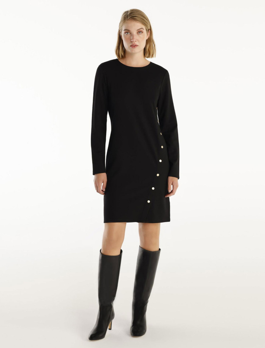 YARGICI Düğme Detaylı Uzun Kollu Bisiklet Yaka Kısa Elbise YARGICI Düğme Detaylı Uzun Kollu Bisiklet Yaka Kısa Elbise