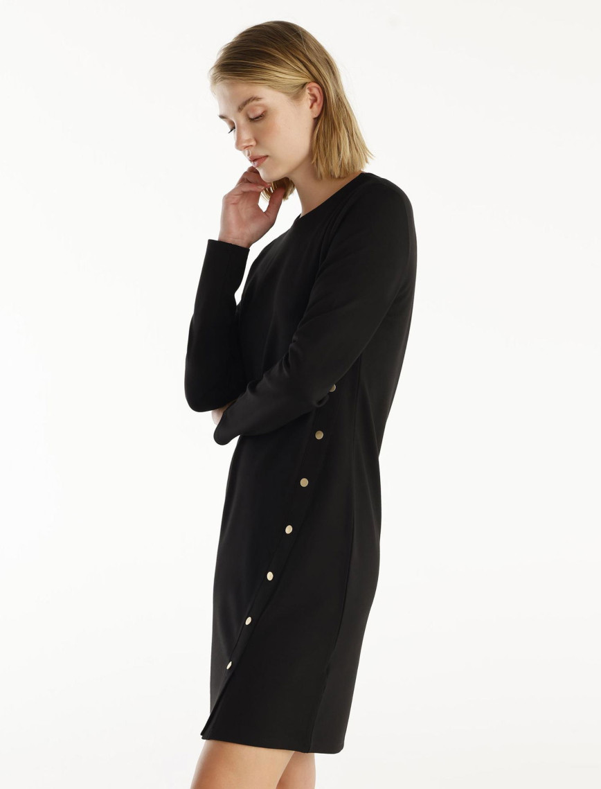 YARGICI Düğme Detaylı Uzun Kollu Bisiklet Yaka Kısa Elbise YARGICI Düğme Detaylı Uzun Kollu Bisiklet Yaka Kısa Elbise