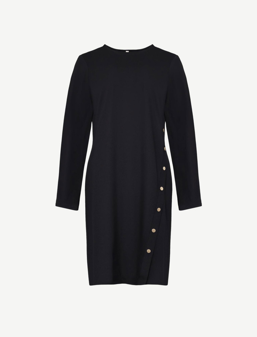 YARGICI Düğme Detaylı Uzun Kollu Bisiklet Yaka Kısa Elbise YARGICI Düğme Detaylı Uzun Kollu Bisiklet Yaka Kısa Elbise