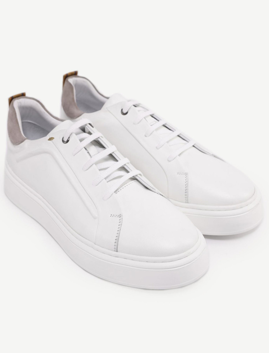 Silikon Kabartmanlı Deri Bağlı Sneakers