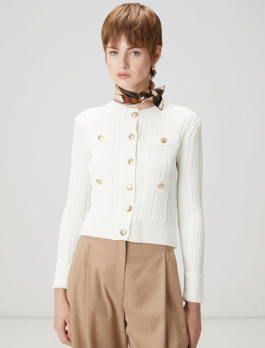 Beymen Club Kadın Kırık Beyaz Ribli Triko Ceket Beymen Club Kadın Kırık Beyaz Ribli Triko Ceket