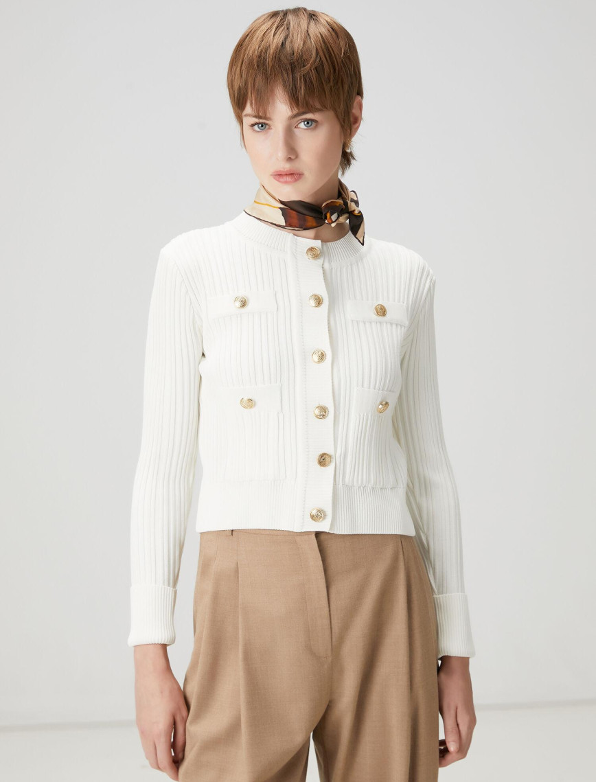 Beymen Club Kadın Kırık Beyaz Ribli Triko Ceket Beymen Club Kadın Kırık Beyaz Ribli Triko Ceket