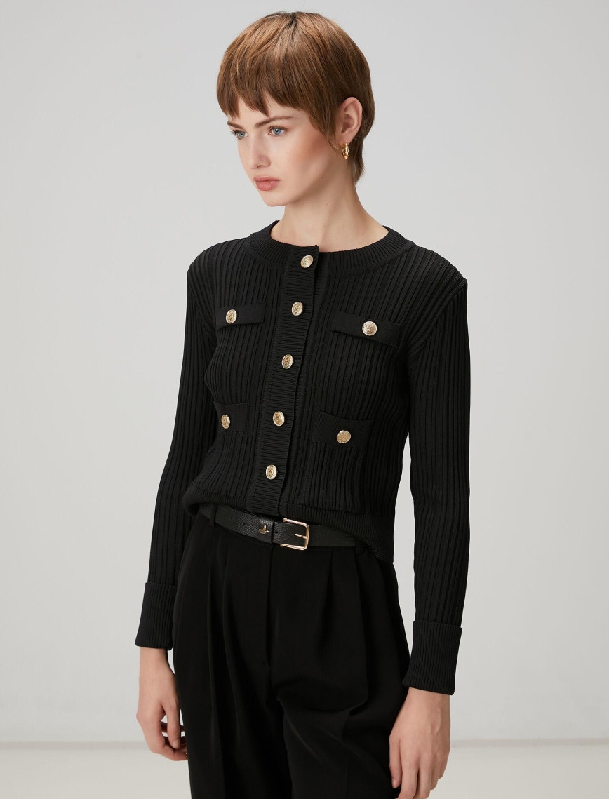 Beymen Club Kadın Siyah Ribli Triko Ceket Beymen Club Kadın Siyah Ribli Triko Ceket