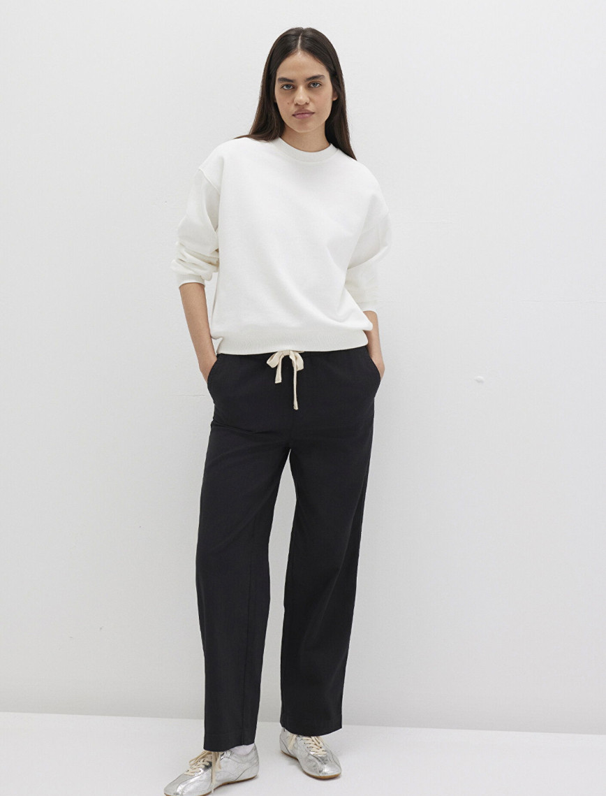 Mavi Beli Bağcıklı Siyah Pantolon 1010945-900 Mavi Beli Bağcıklı Siyah Pantolon 1010945-900