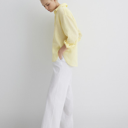 Mavi Keten Karışımlı Beyaz Pantolon 1010686-620