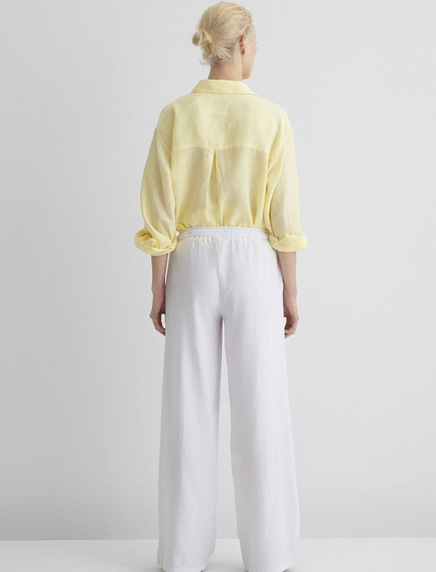 Mavi Keten Karışımlı Beyaz Pantolon 1010686-620 Mavi Keten Karışımlı Beyaz Pantolon 1010686-620