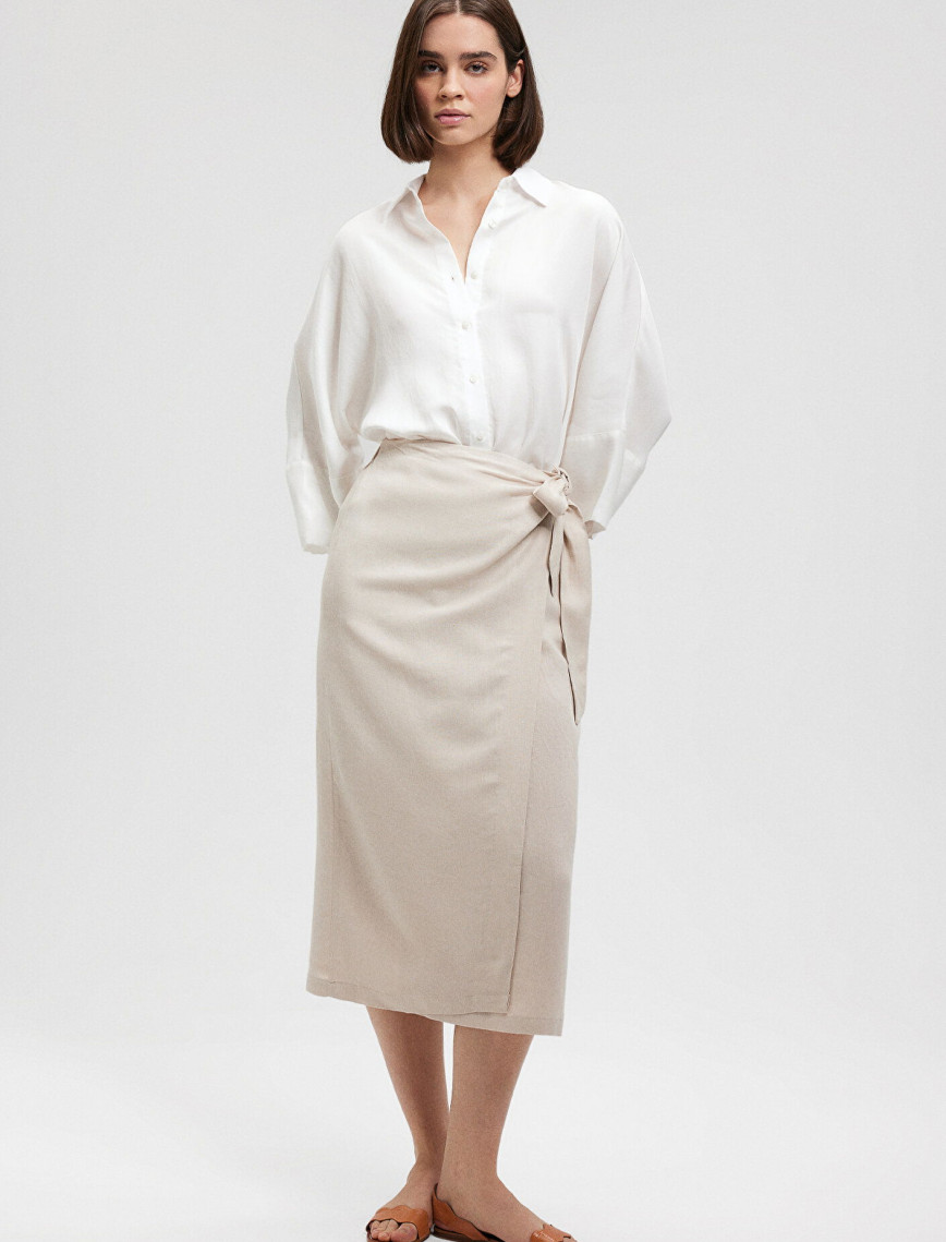 Mavi Keten Karışımlı Bej Viskoz Etek 1310521-70136 Mavi Keten Karışımlı Bej Viskoz Etek 1310521-70136