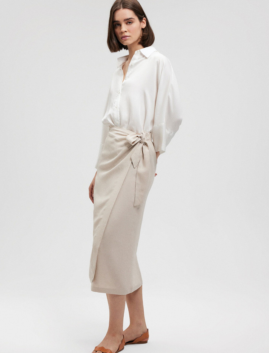 Mavi Keten Karışımlı Bej Viskoz Etek 1310521-70136 Mavi Keten Karışımlı Bej Viskoz Etek 1310521-70136