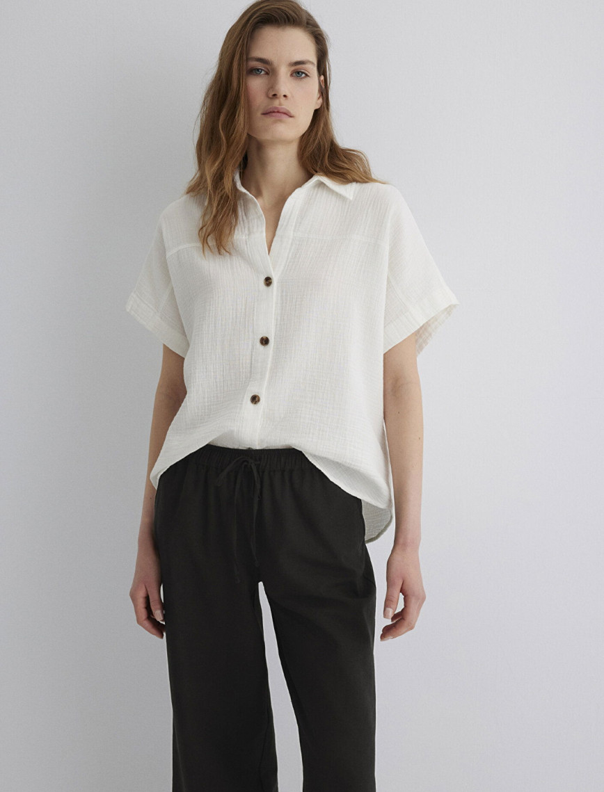 Mavi Dokulu Ekru Gömlek Loose Fit / Bol Rahat Kesim 1210758-70057 Mavi Dokulu Ekru Gömlek Loose Fit / Bol Rahat Kesim 1210758-70057