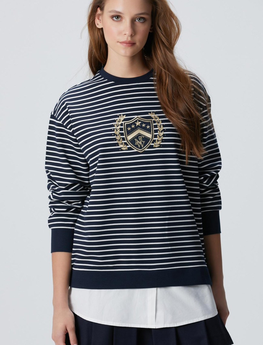 Network Kadın Lacivert Beyaz Dokuma Garnili Sweatshirt Network Kadın Lacivert Beyaz Dokuma Garnili Sweatshirt