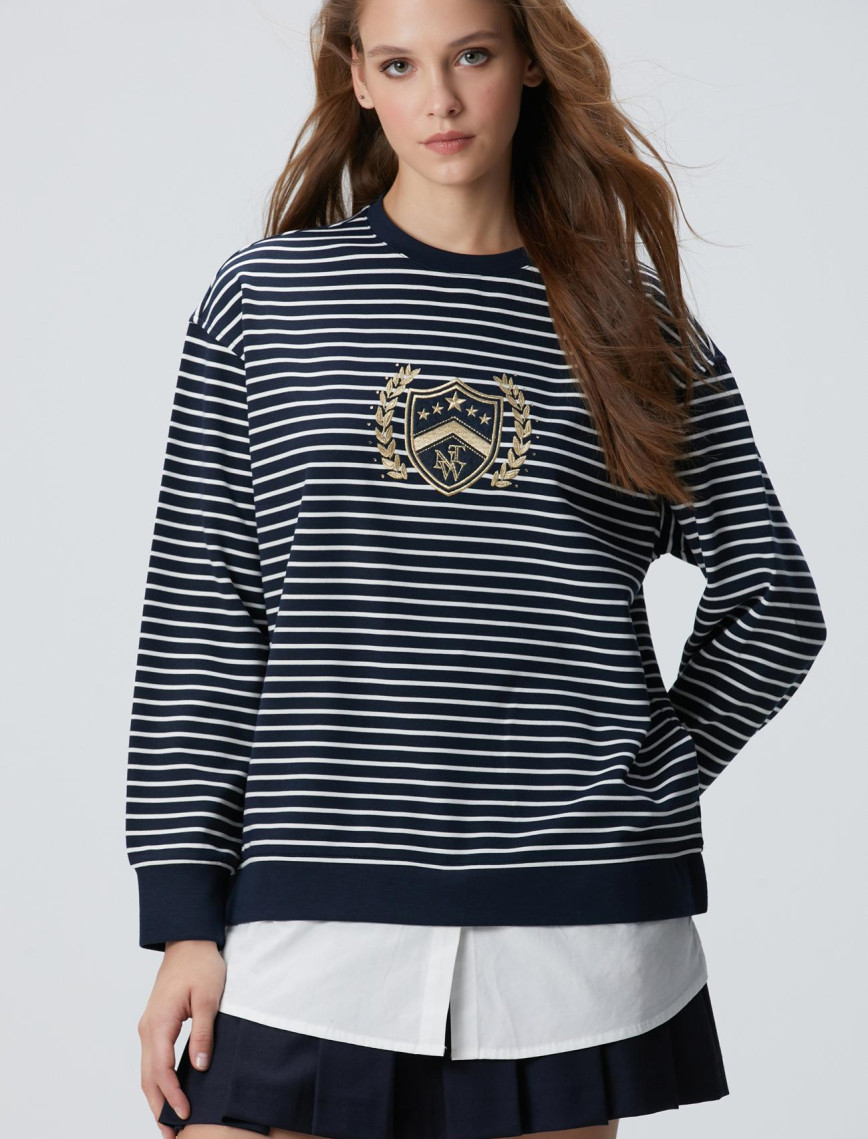 Network Kadın Lacivert Beyaz Dokuma Garnili Sweatshirt Network Kadın Lacivert Beyaz Dokuma Garnili Sweatshirt