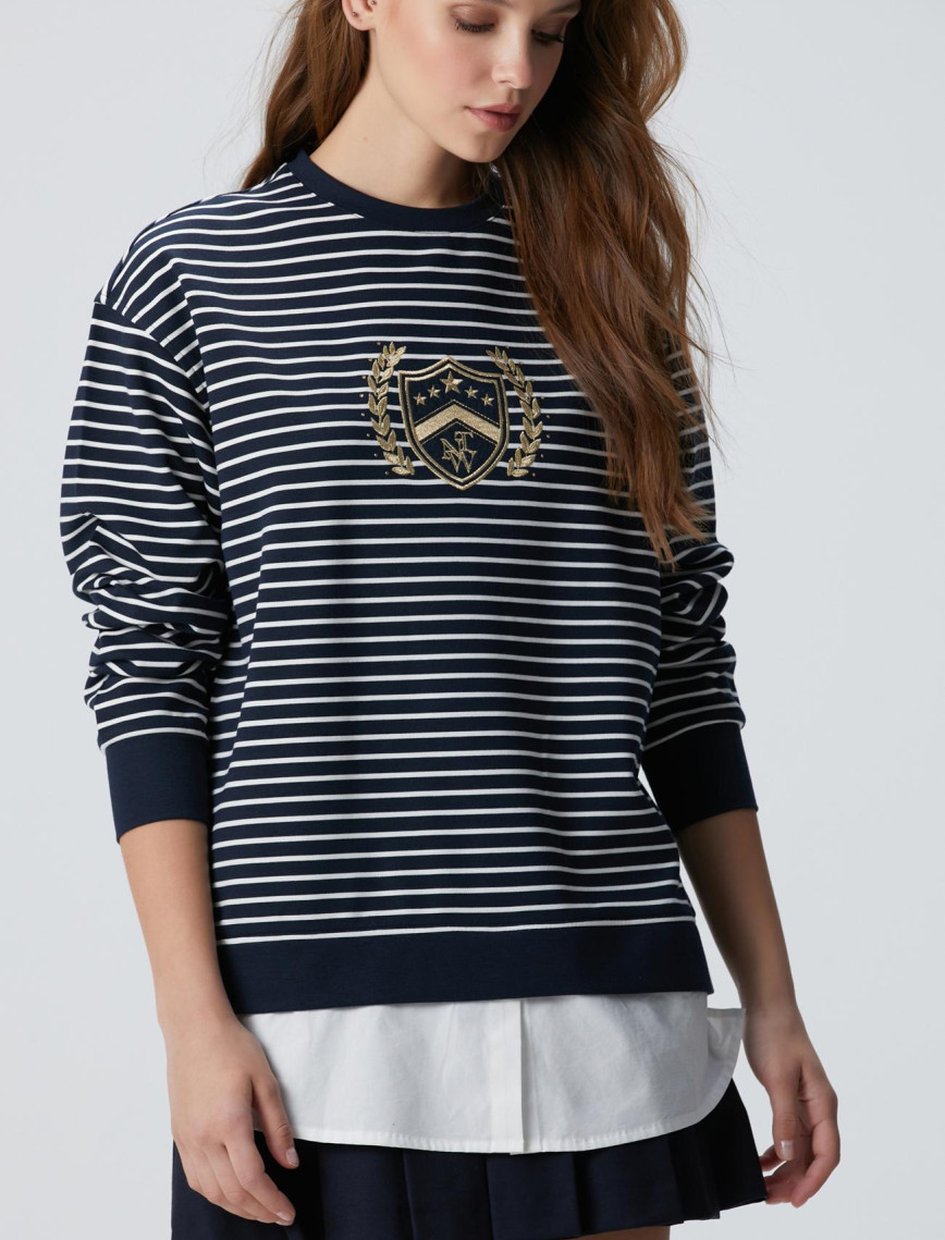 Network Kadın Lacivert Beyaz Dokuma Garnili Sweatshirt Network Kadın Lacivert Beyaz Dokuma Garnili Sweatshirt