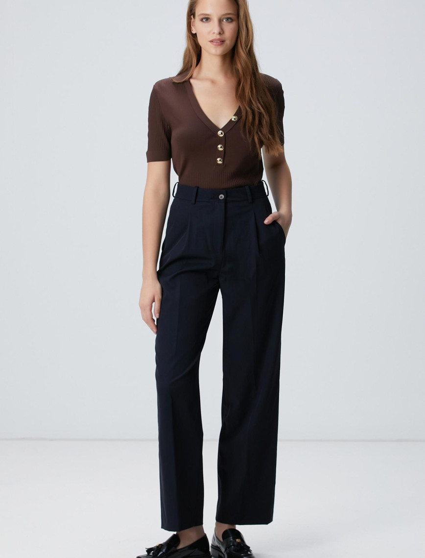 Network Kadın Lacivert Geniş Paça Basic Pantolon Network Kadın Lacivert Geniş Paça Basic Pantolon