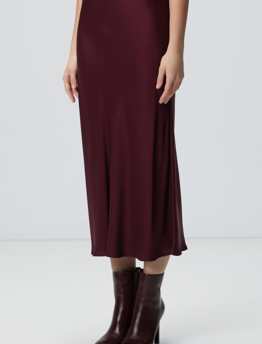 Network Kadın Bordo Midi Saten Etek Network Kadın Bordo Midi Saten Etek