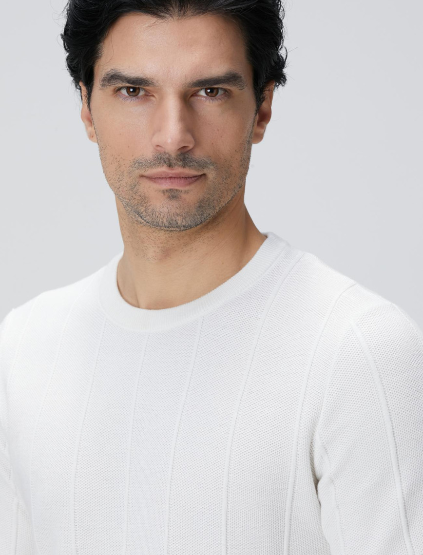 Network Erkek Beyaz Jakarlı Triko Kazak Network Erkek Beyaz Jakarlı Triko Kazak