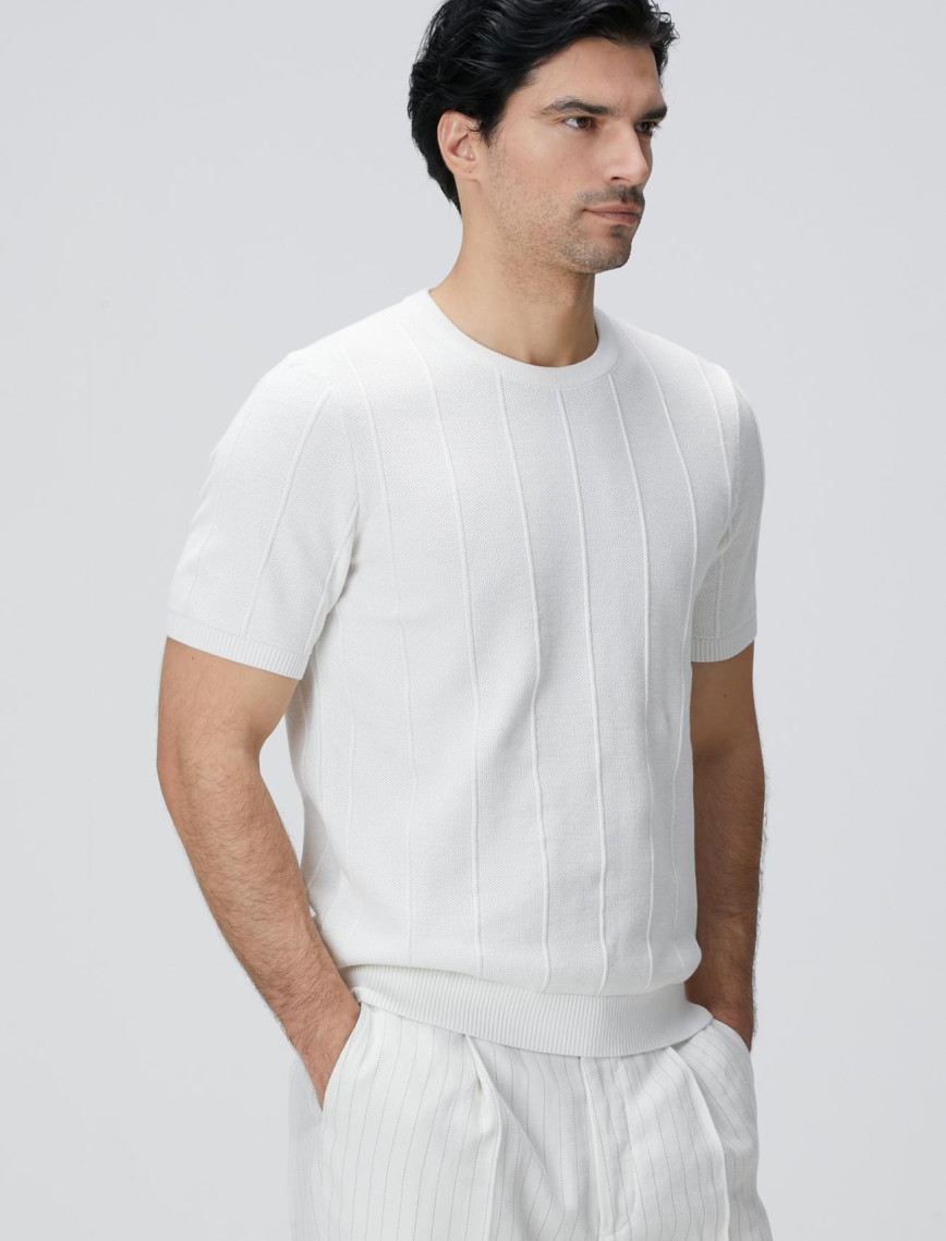 Network Erkek Beyaz Jakarlı Triko Kazak Network Erkek Beyaz Jakarlı Triko Kazak