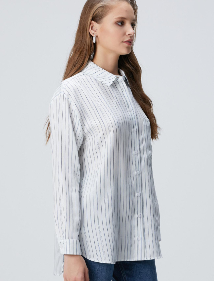 Network Kadın Kırık Beyaz Çizgi Desemli Geniş Kalıp Tencel Gömlek Network Kadın Kırık Beyaz Çizgi Desemli Geniş Kalıp Tencel Gömlek