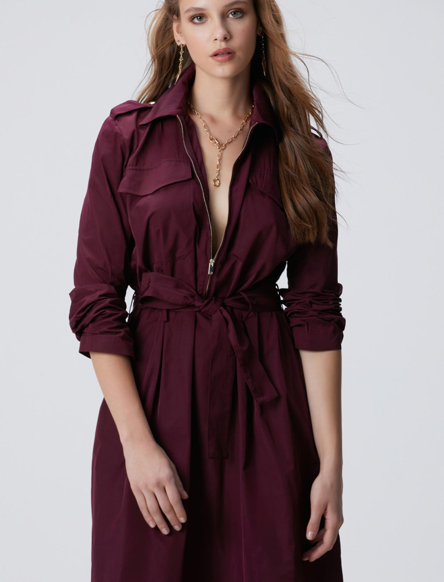 Network Kadın Vişne Midi Kuşaklı Elbise